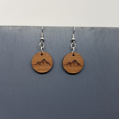 Wood Earrings - Mountain Engraved Wood Earrings - Dangle Earrings - Souvenir Keepsake - Anniversary Gift - D8