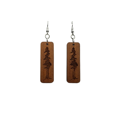 Wood Earrings - Engraved Tree Rectangle Wood Earrings - Dangle Earrings - CA Souvenir  - D22