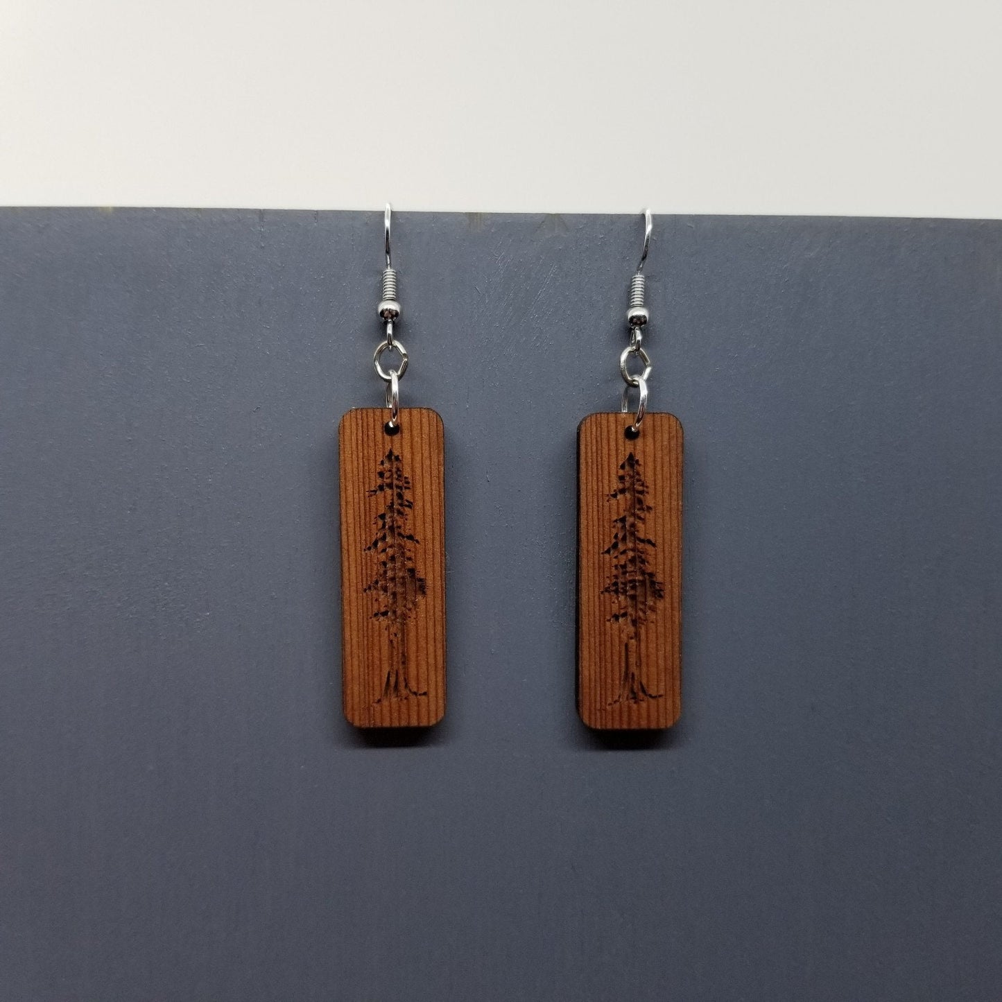 Wood Earrings - Engraved Tree Rectangle Wood Earrings - Dangle Earrings - CA Souvenir  - D22