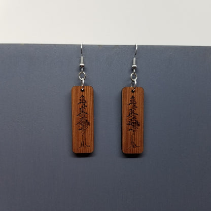 Wood Earrings - Engraved Tree Rectangle Wood Earrings - Dangle Earrings - CA Souvenir  - D22