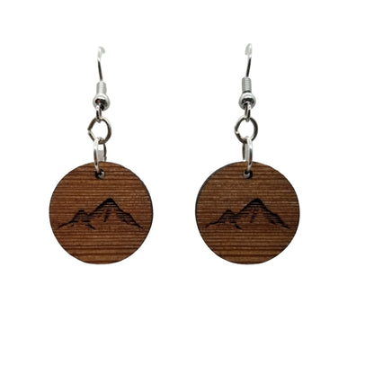 Wood Earrings - Mountain Engraved Wood Earrings - Dangle Earrings - Souvenir Keepsake - Anniversary Gift - D8