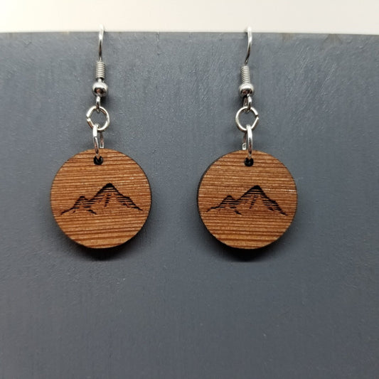 Wood Earrings - Mountain Engraved Wood Earrings - Dangle Earrings - Souvenir Keepsake - Anniversary Gift - D8