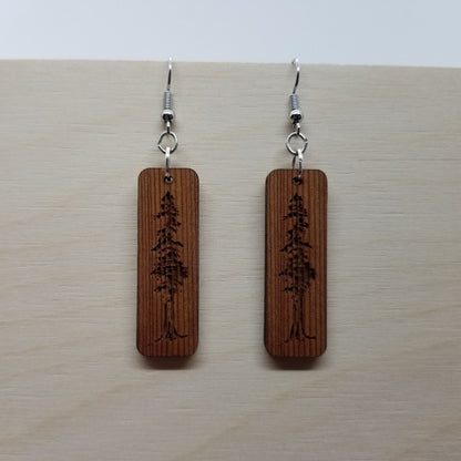 Wood Earrings - Engraved Tree Rectangle Wood Earrings - Dangle Earrings - CA Souvenir  - D22