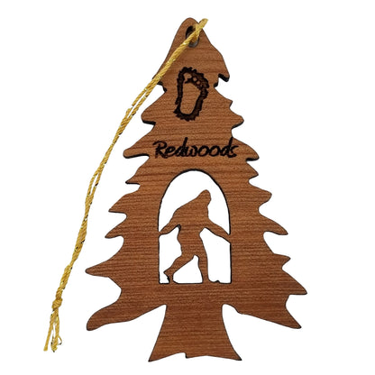 Bigfoot In Tree Ornament - California Redwoods Wood Souvenir - 15020