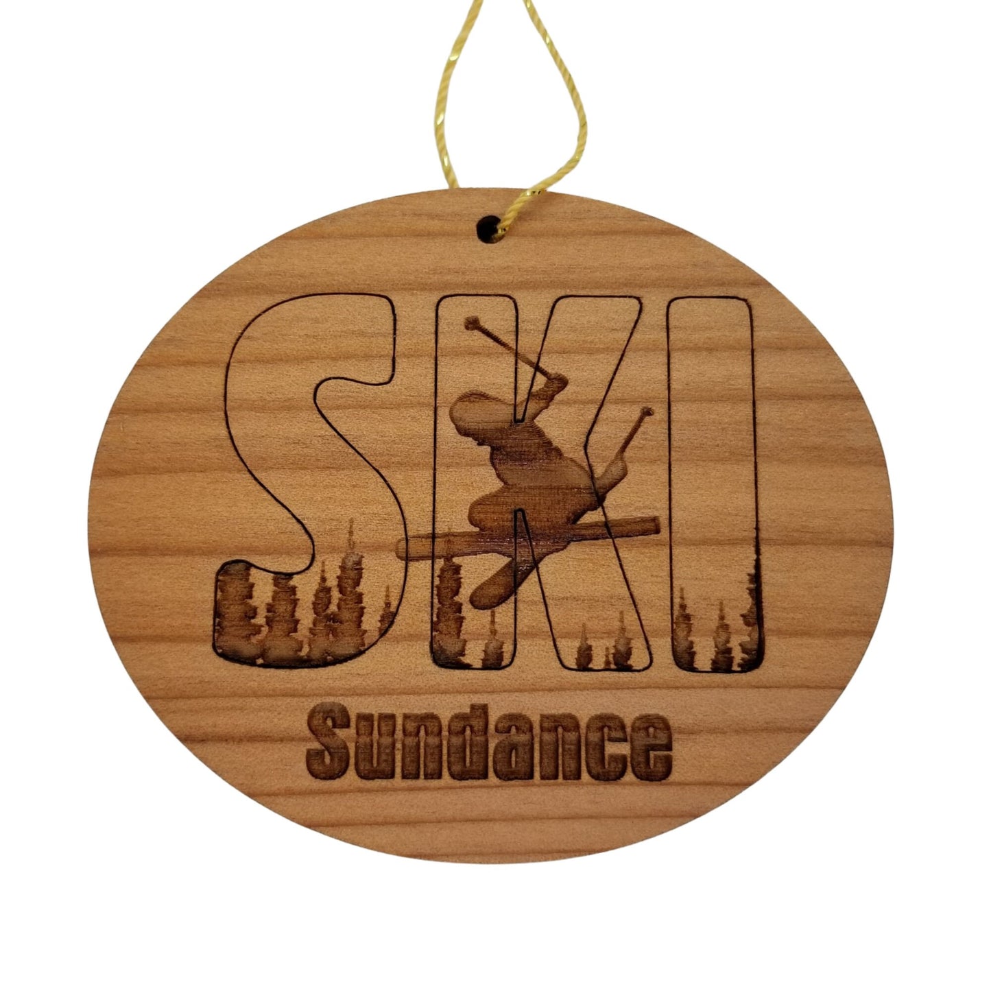 Sundance Utah Ski Ornament - Handmade Wood Souvenir - 15350