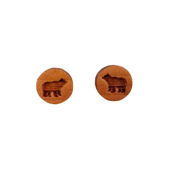 Bear Earrings - Wood Earrings - Stud Earrings - Souvenir Keepsake - Post Earrings - Black Bear Walking - P3