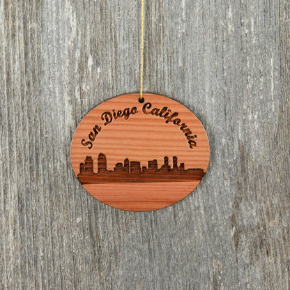 San Diego California Skyline Christmas Ornament California Laser Cut Handmade Wood Ornament Made in USA