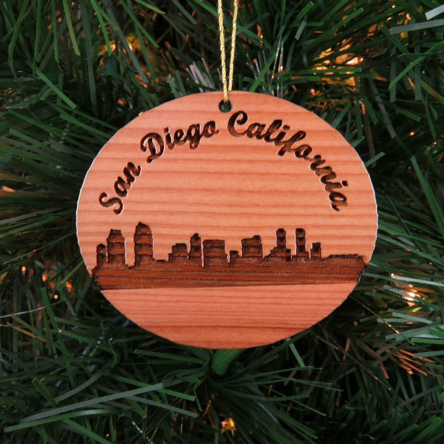 San Diego California Skyline Christmas Ornament California Laser Cut Handmade Wood Ornament Made in USA