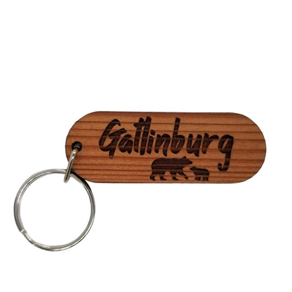 Gatlinburg Wood Keychain Black Bear and Bear Cub Souvenir - Key Chain - Key Tag - Key Ring - Key Fob Smoky Mountains - KC8005