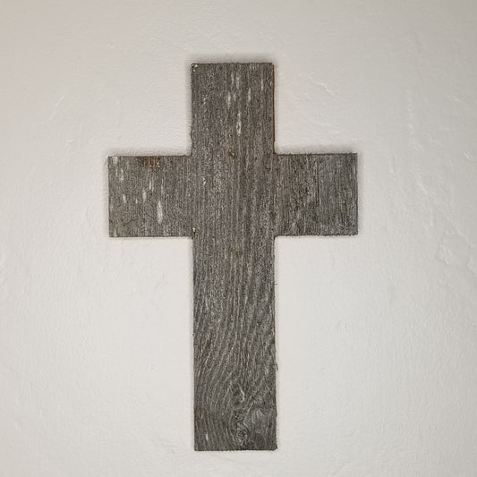 Wood Wall Cross - Wooden Cross - Barn Wood Weathered Gray 14"