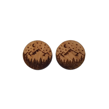 Mountains Trees Night Sky Earrings - Wood Earrings - Stud Earrings - Post Earrings - P33