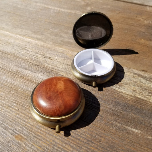 California Burl  Handmade Pill Box 3 Sections Redwood Top Souvenir - 1015 ASST