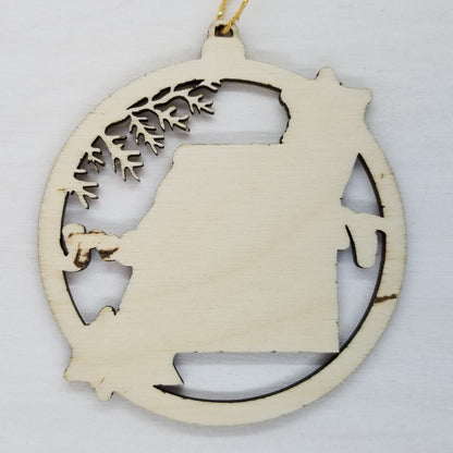 Missouri Wood Ornament -  MO State Shape with Snowflakes Cutout - Handmade Souvenir - 15402