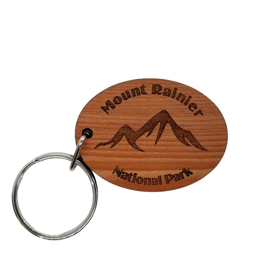 Mount Rainier National Park Keychain Mountains Wood Souvenir  - KC8063