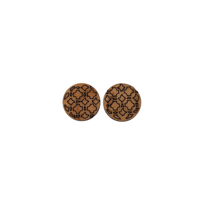 Abstract Crosses and Dashes Pattern Earrings - Cherry Wood Earrings - Stud Earrings - Post Earrings Geometric SCORED