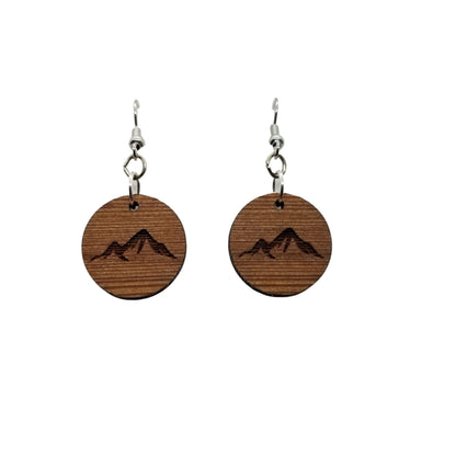 Wood Earrings - Mountain Engraved Wood Earrings - Dangle Earrings - Souvenir Keepsake - Anniversary Gift - D8