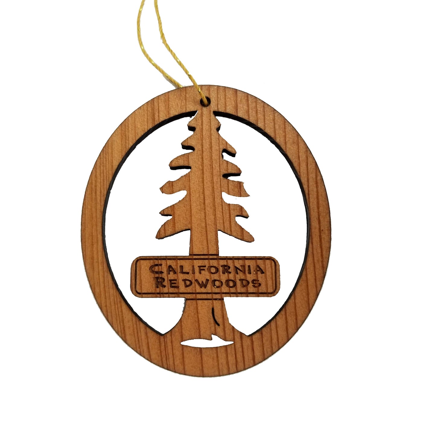 California Redwoods Ornament Handmade Wood Souvenir Made in USA Travel Gift 3" Tree With Sign - 15189
