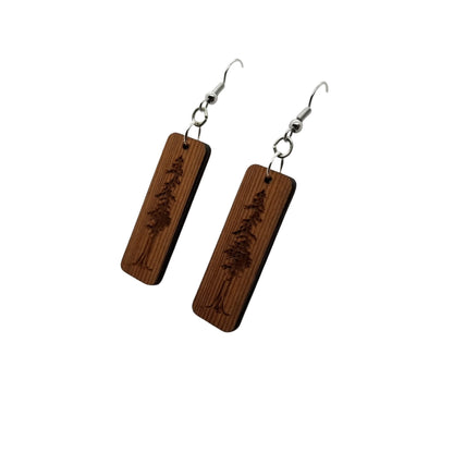 Wood Earrings - Engraved Tree Rectangle Wood Earrings - Dangle Earrings - CA Souvenir  - D22