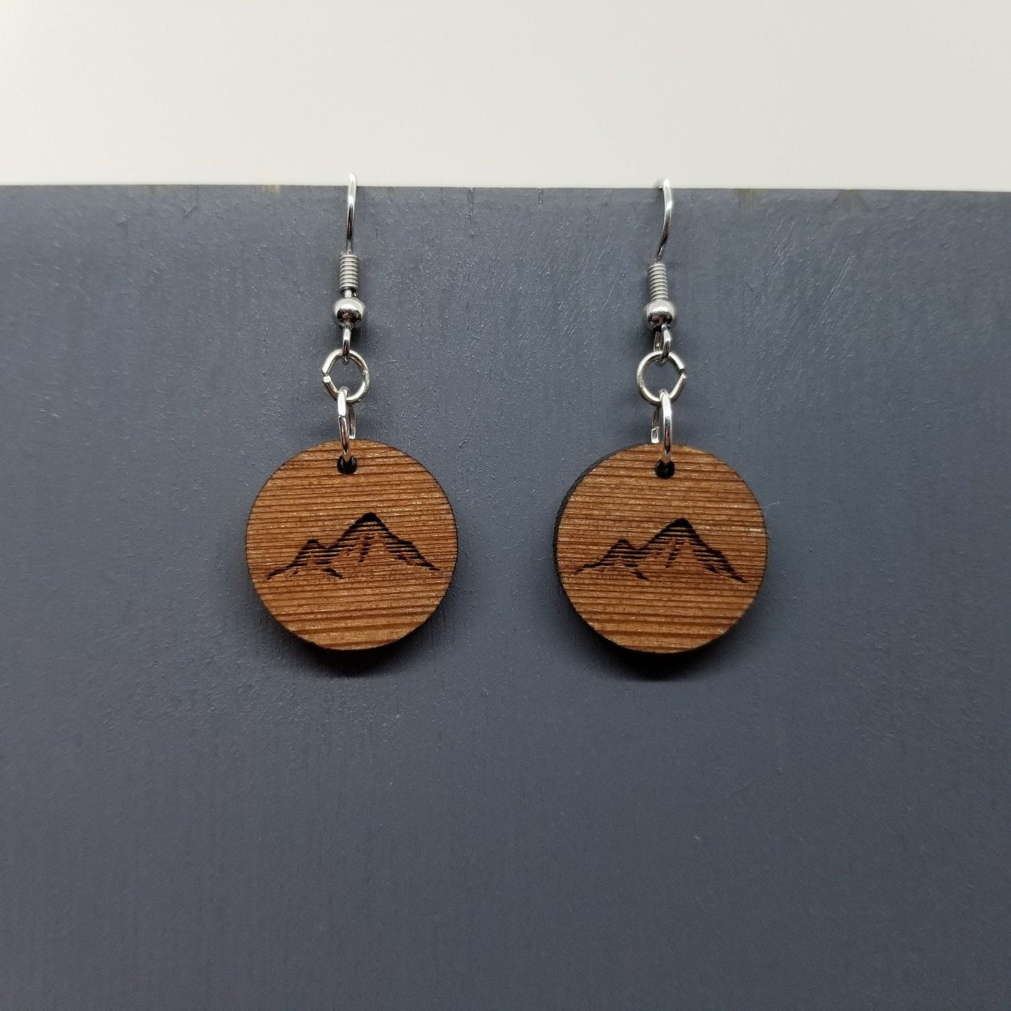 Wood Earrings - Mountain Engraved Wood Earrings - Dangle Earrings - Souvenir Keepsake - Anniversary Gift - D8