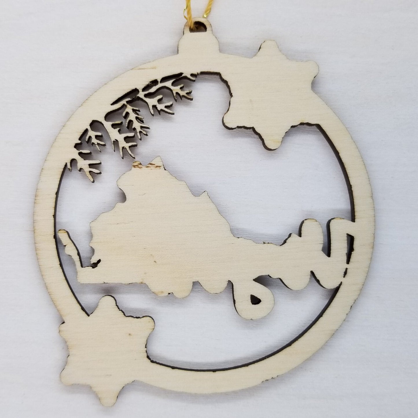 Virginia Wood Ornament -  VA State Shape with Snowflakes Cutout - 15388