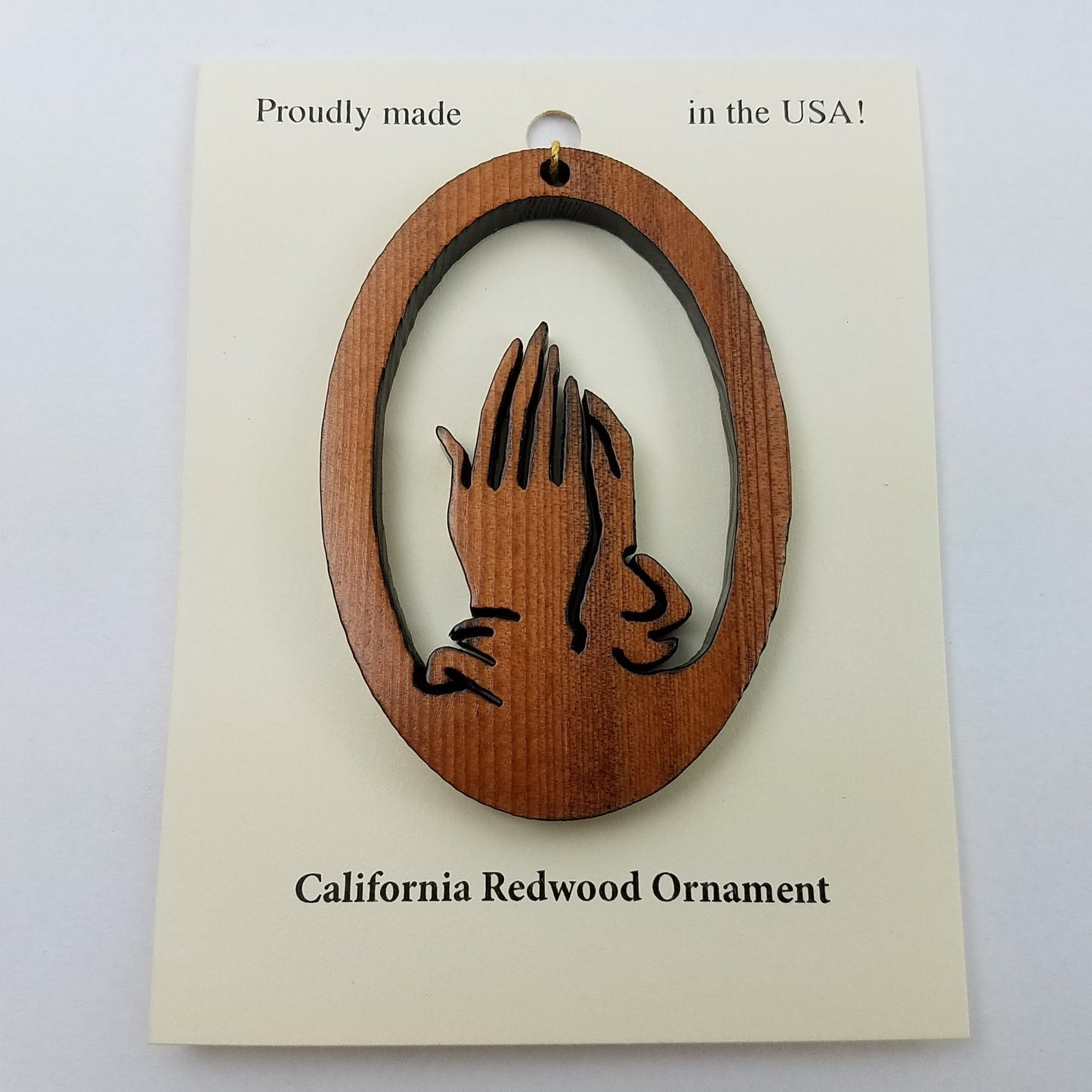 Praying Hands Christmas Ornament Wood Made in USA - 1062L