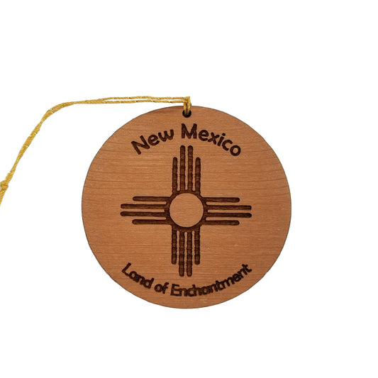 New Mexico Wood Ornament Land of Enchantment Zia Flag Symbol Handmade in USA Souvenir - 15010