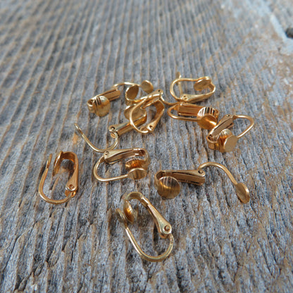 12 Pair Clip On Earring Findings with 5mm Pad - Gold Tone Ear Clip Jewelry Making - Earring Repair - Earring Parts - Lever Back